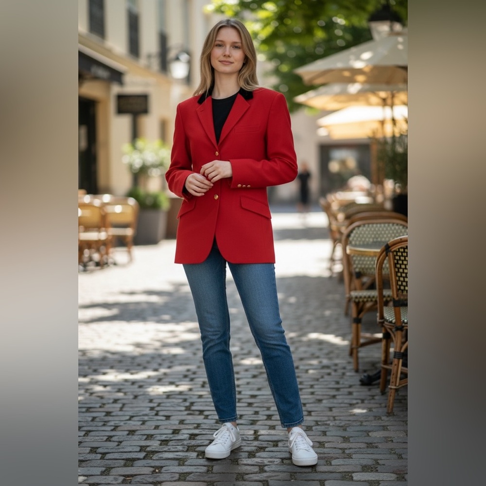 Ralph Lauren women’s blazer red velvet collar equestrian old money luxury Sz 10